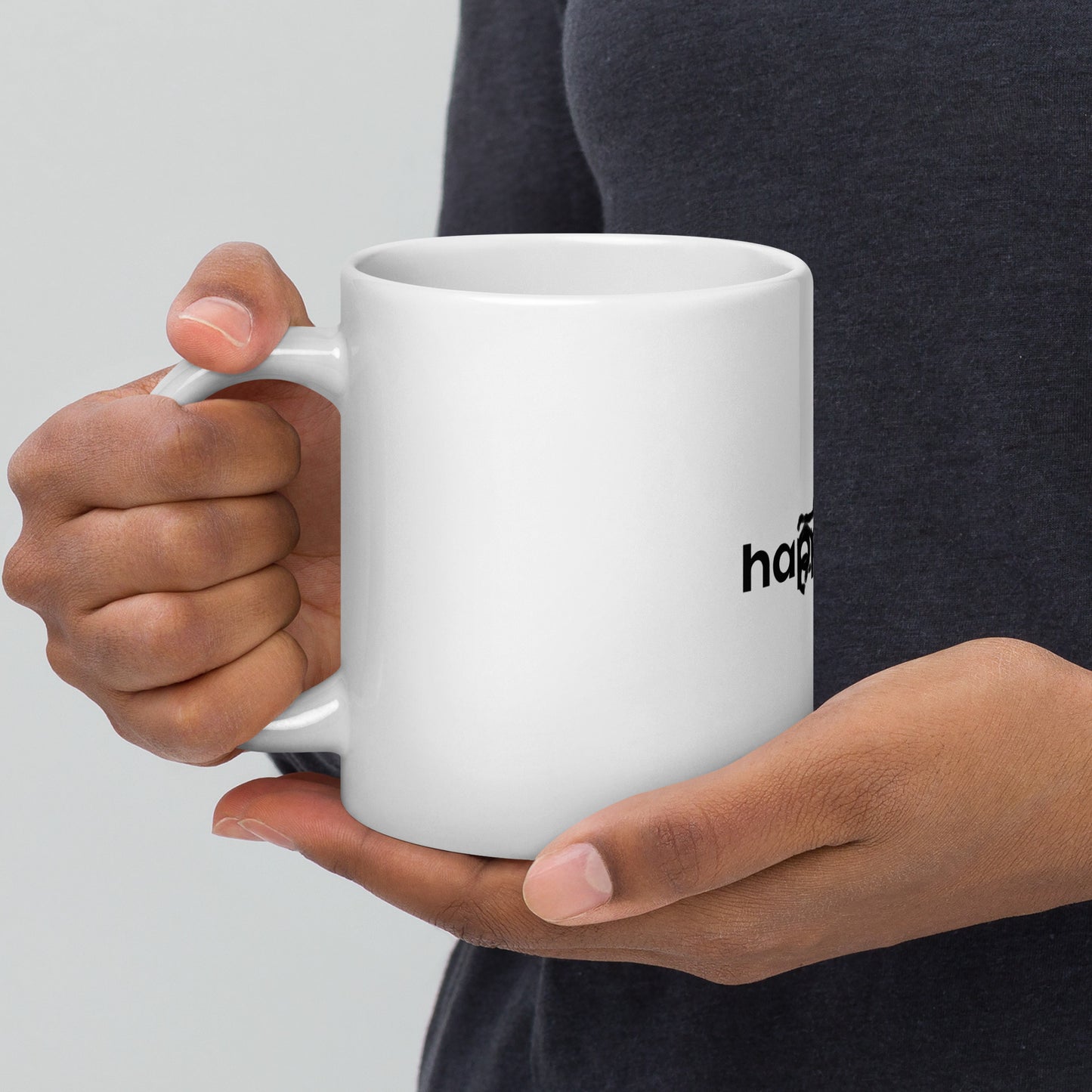 "Happy Dog" White glossy mug (with logo text)