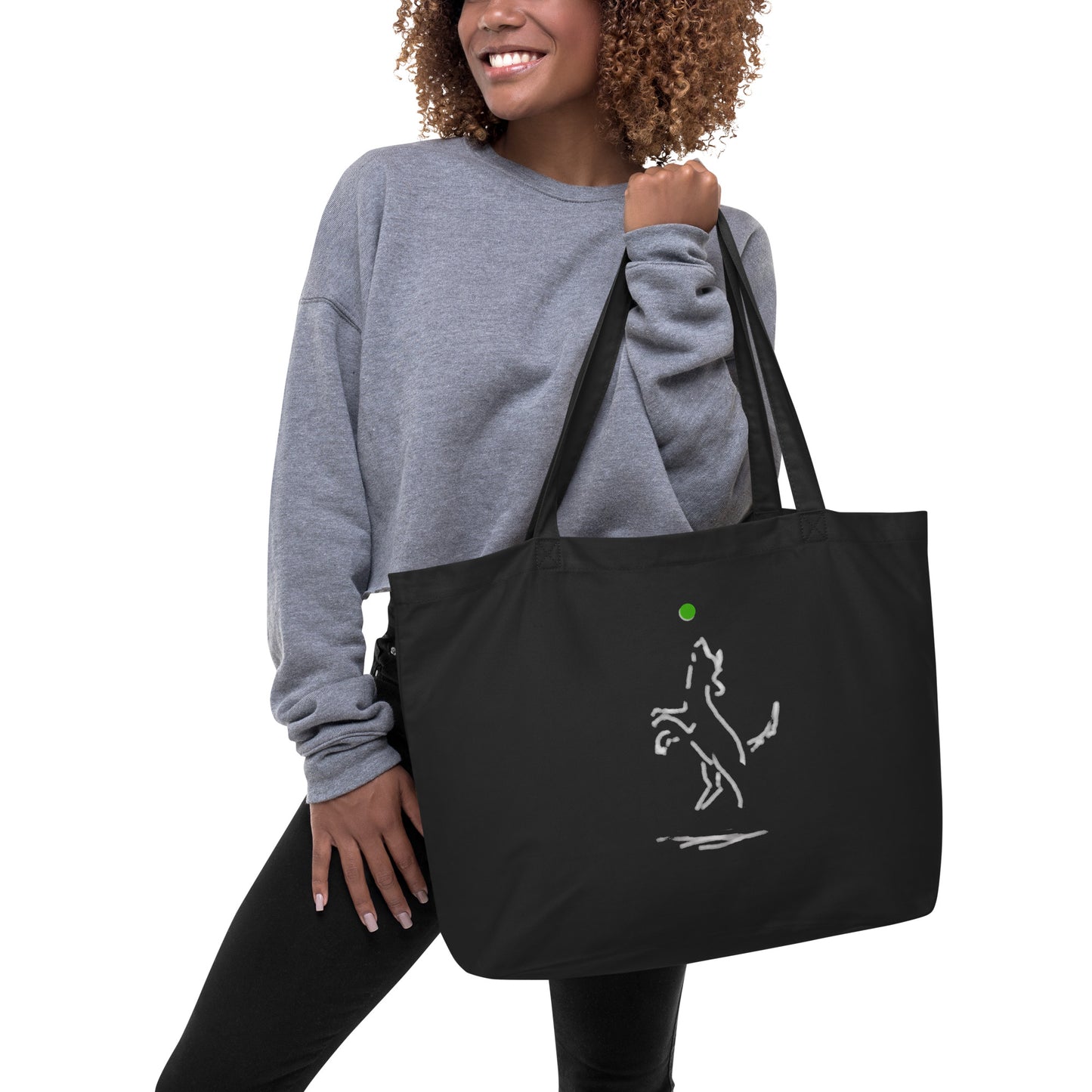 "Happy Dog" Large organic tote bag, green text