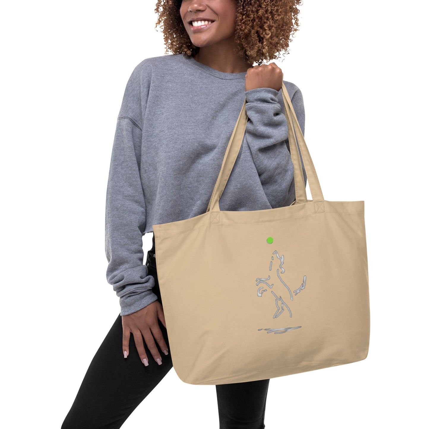 "Happy Dog" Large organic tote bag, green text