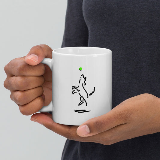 "Happy Dog" White glossy mug (with logo text)